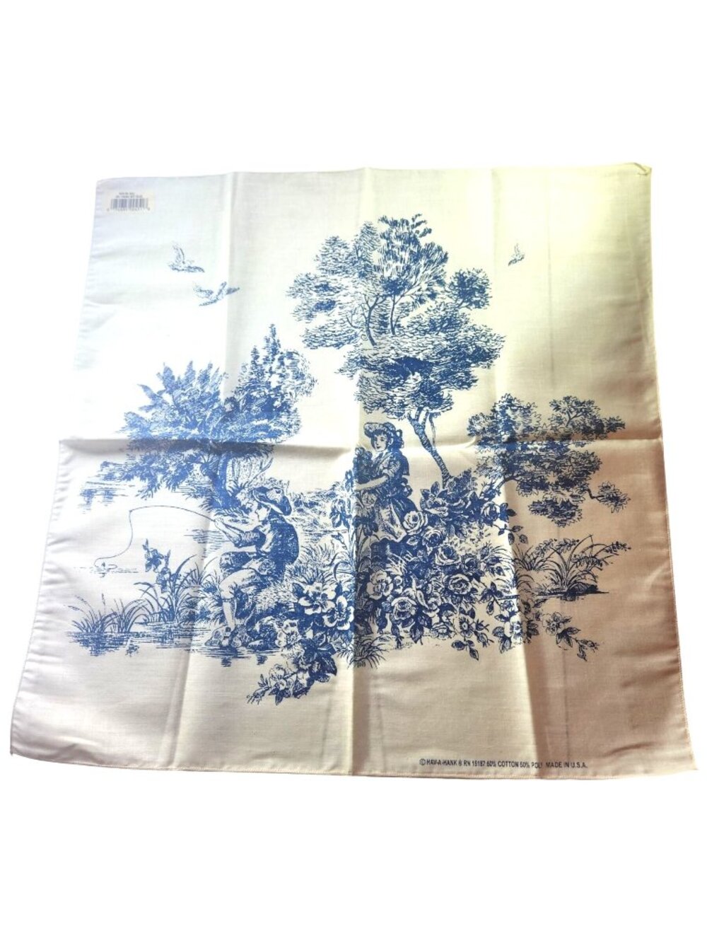 Set of 2 handkerchiefs bandanas Hav a Hank 21" x 21" white blue Made in USA